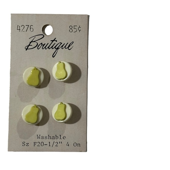 Vintage 16 Boutique Washable Round White Green Pears Buttons Size F20 1/2” NOS - Picture 3 of 4
